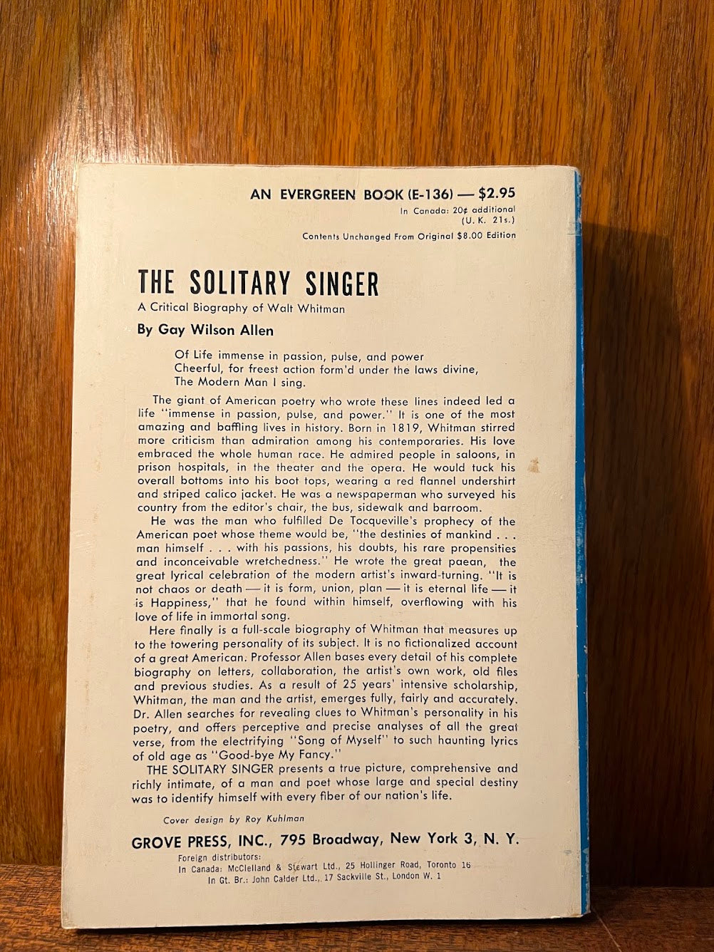 The Solitary Singer by Gay Wilson Allen
