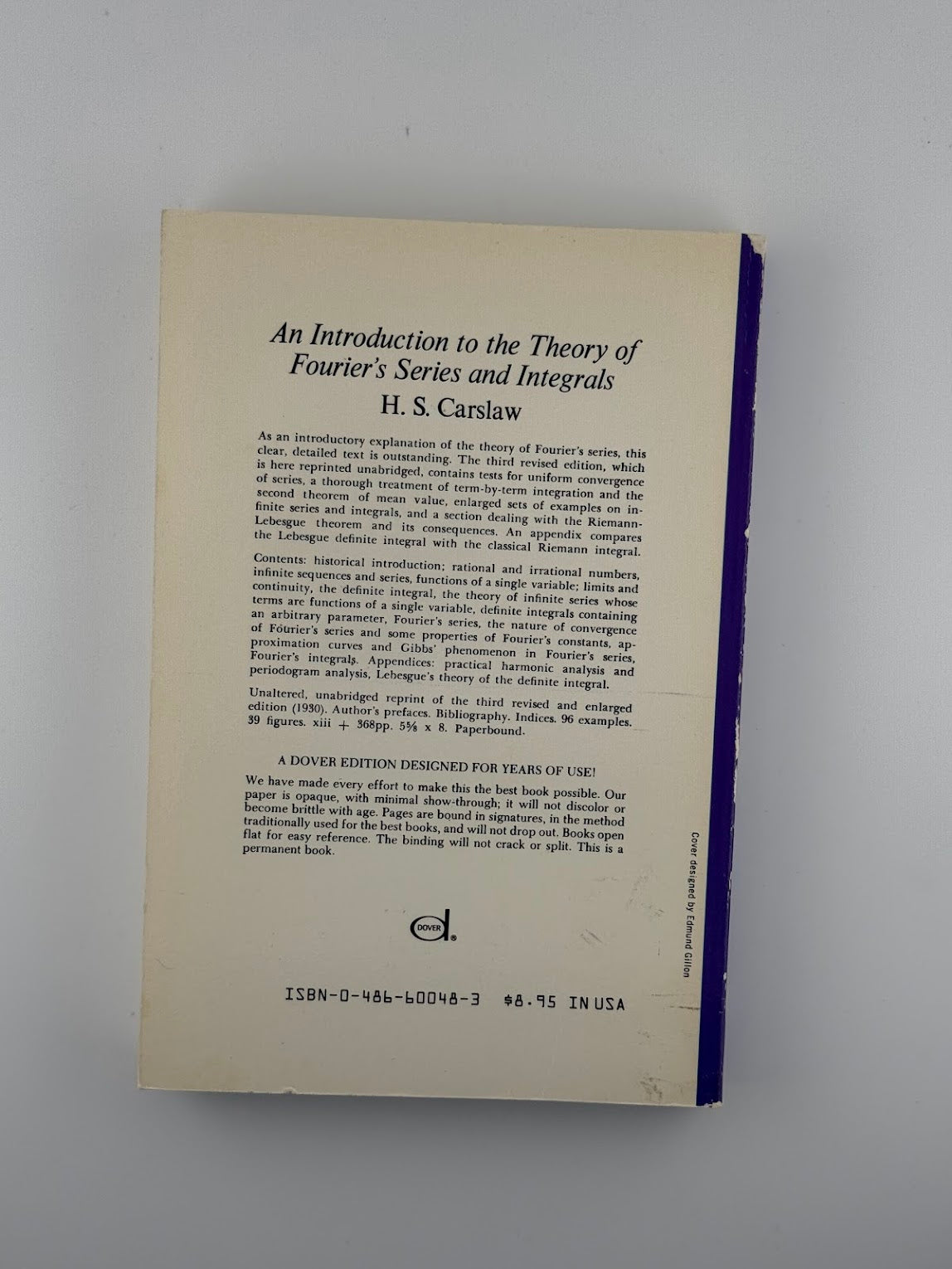 An introduction to the Theory of Fourier's Series and Integrals by H.S. Carslaw