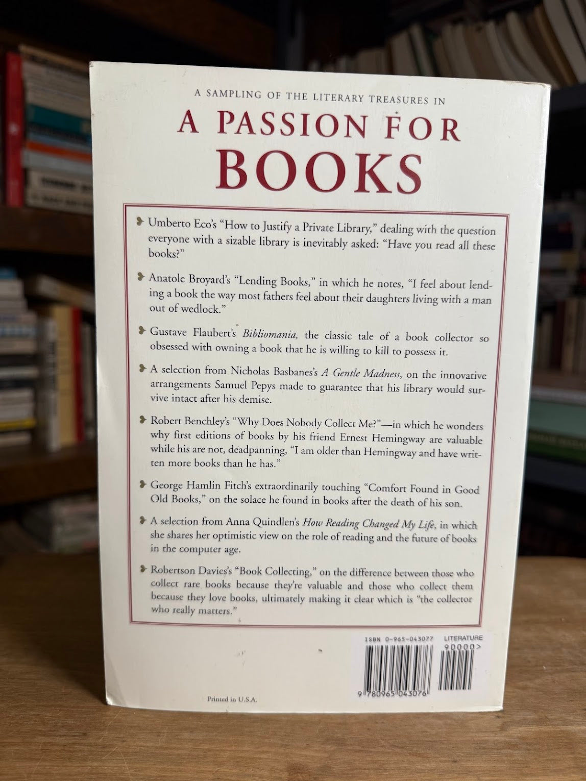 A Passion for Books - A Book Lover's Treasury edited by Harold Rabinowitz and Rob Kaplan