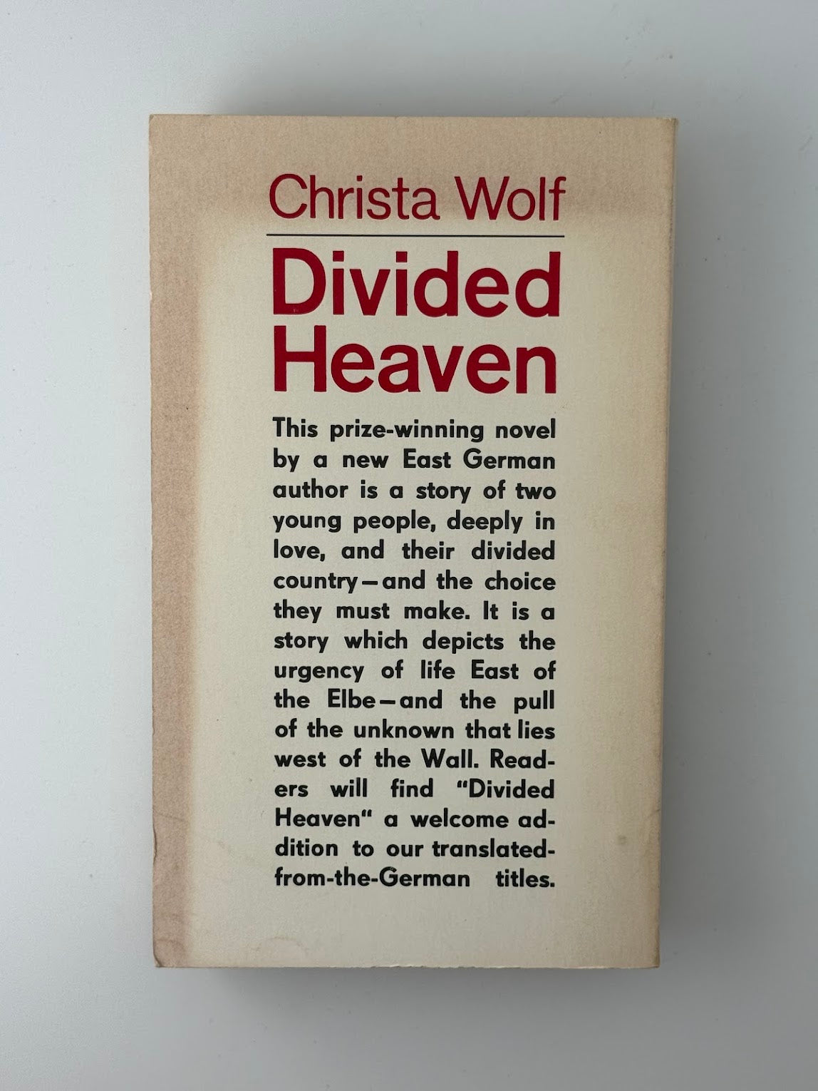 Divided Heaven by Christa Wolf