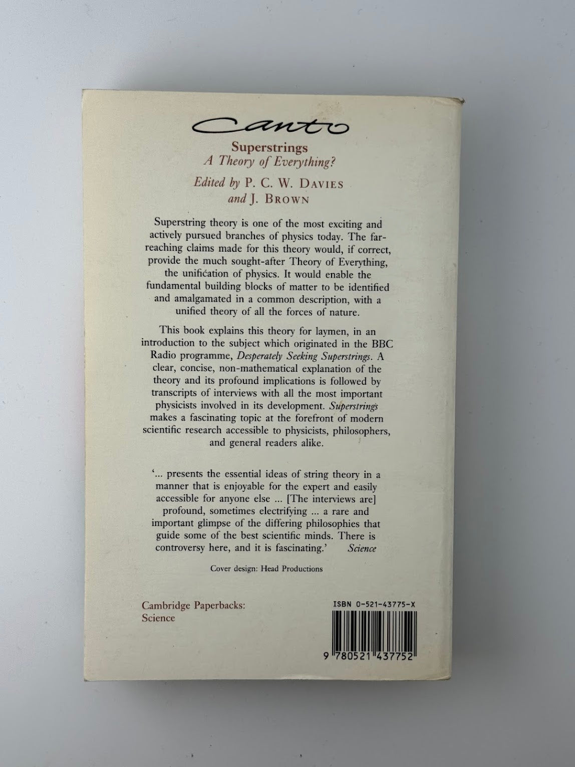 Superstrings edited by P.C.W. Davies and J. Brown