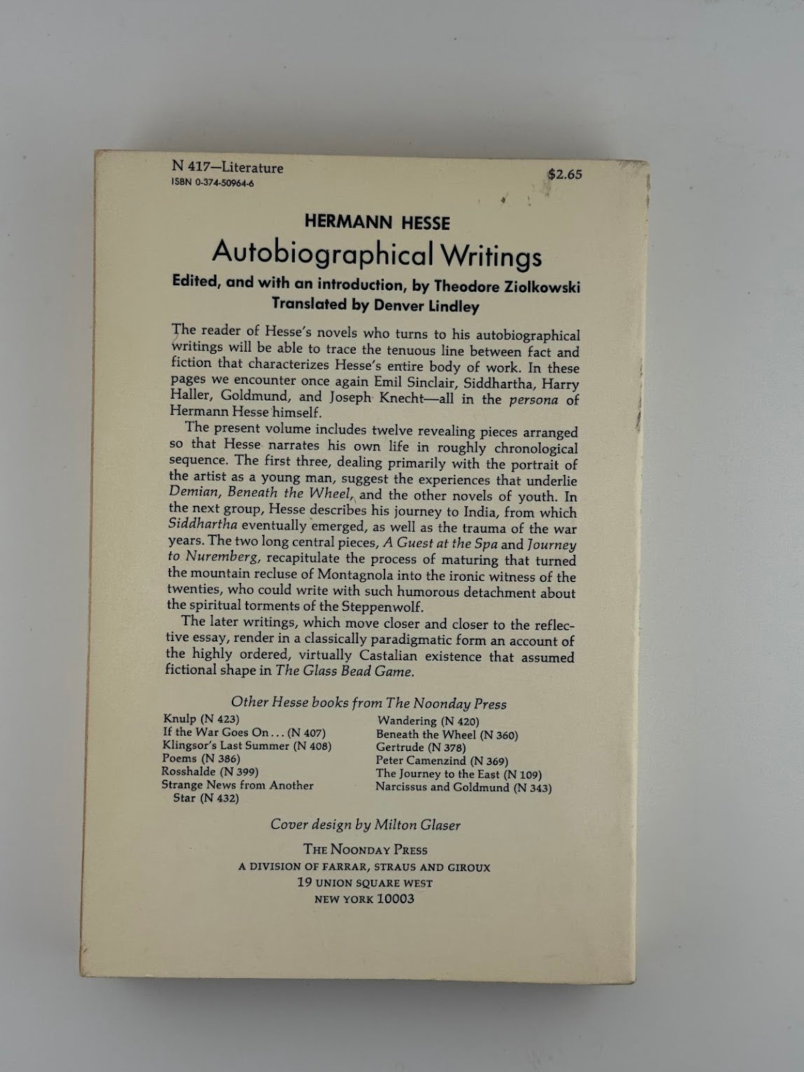 Autobiographical Writings by Hermann Hesse
