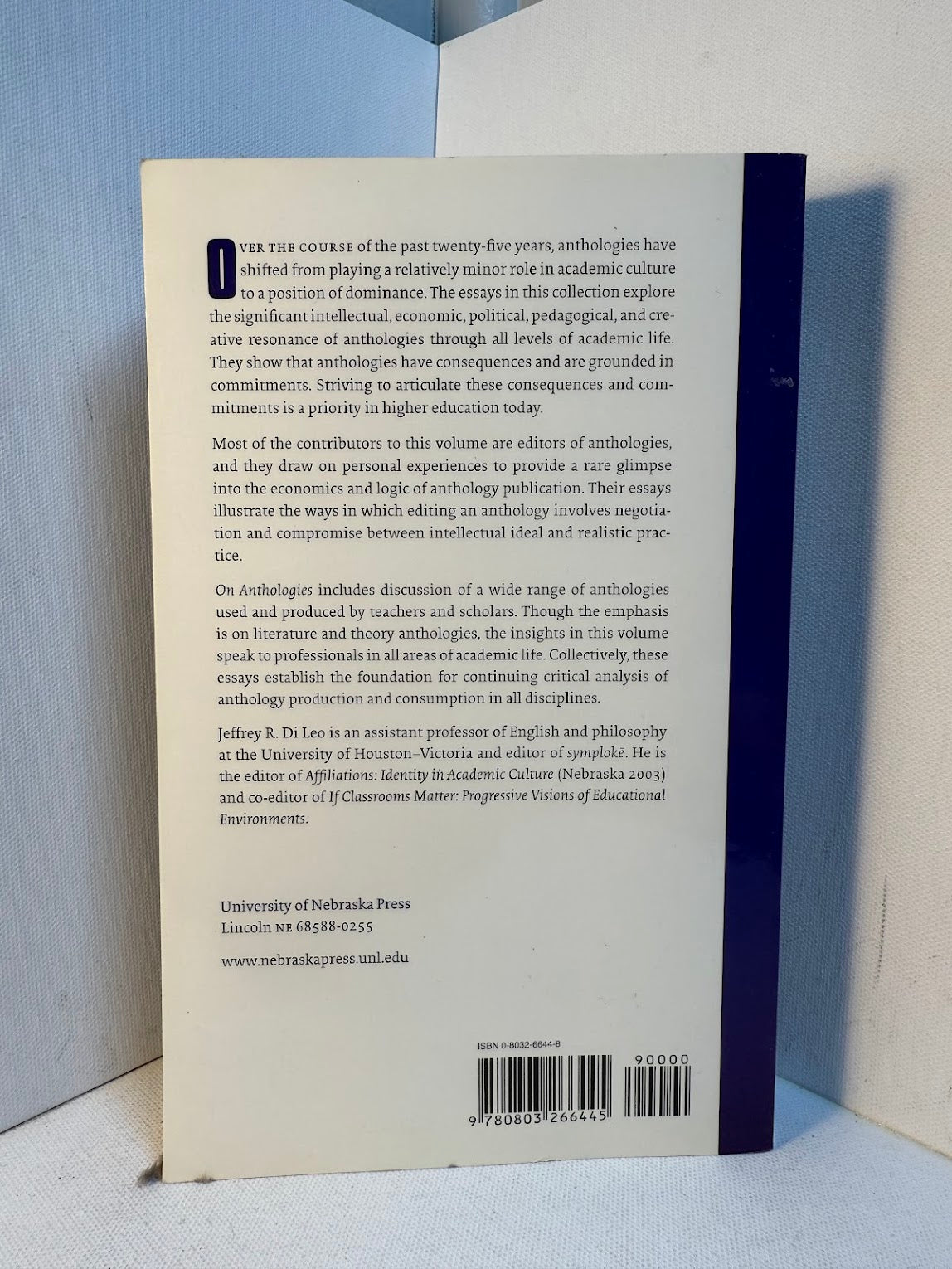 On Anthologies - Politics and Pedagogy edited by Jeffrey R. Di Leo