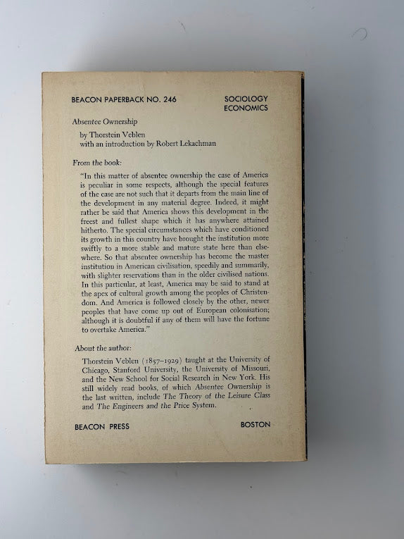 Absentee Ownership by Thorstein Veblen