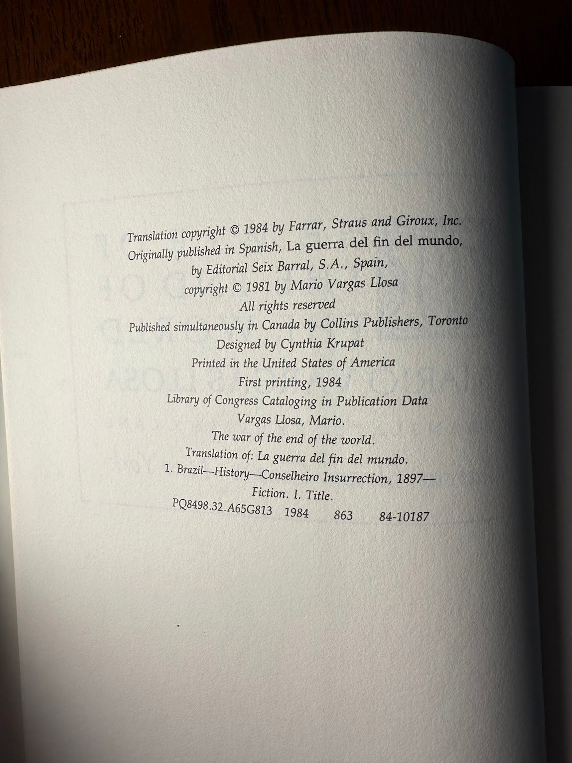 (Signed 1st Edition) The War of the End of the World by Mario Vargas Llosa
