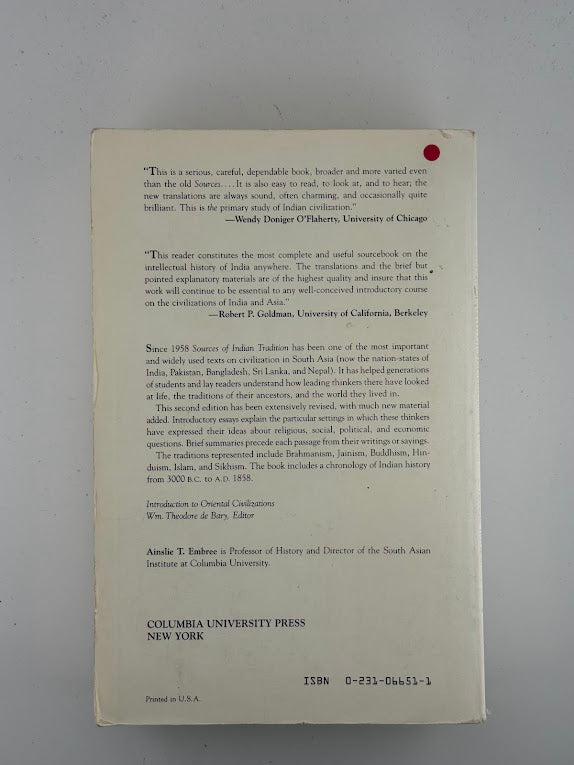 Sources of Indian Tradition Volume One edited by Ainslie T. Embree