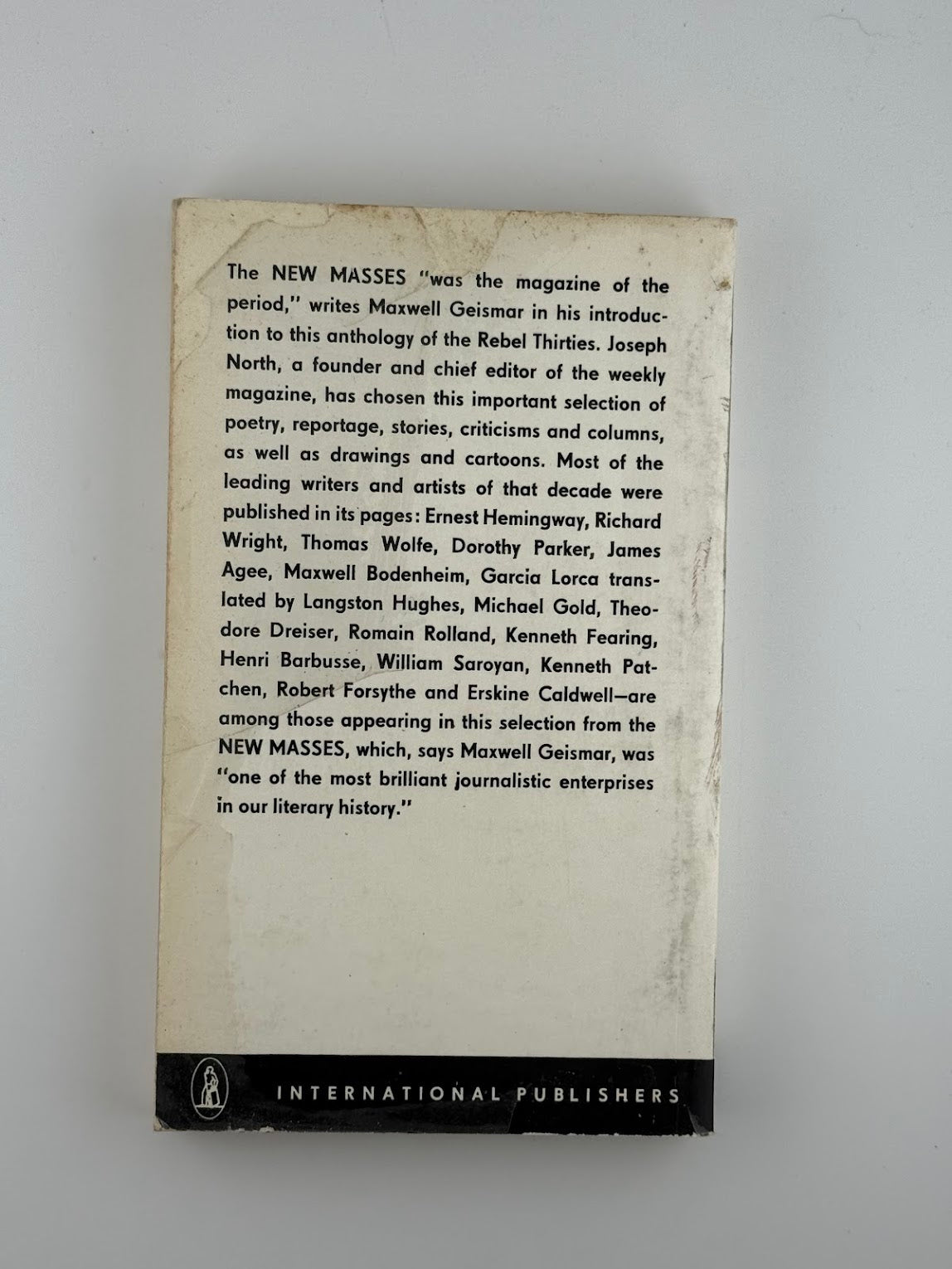 New Masses - An Anthology of the Rebel Thirties edited by Joseph North