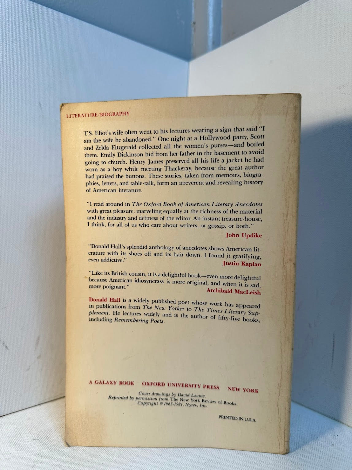 The Oxford Book of American Literary Anecdotes edited by Donald Hall
