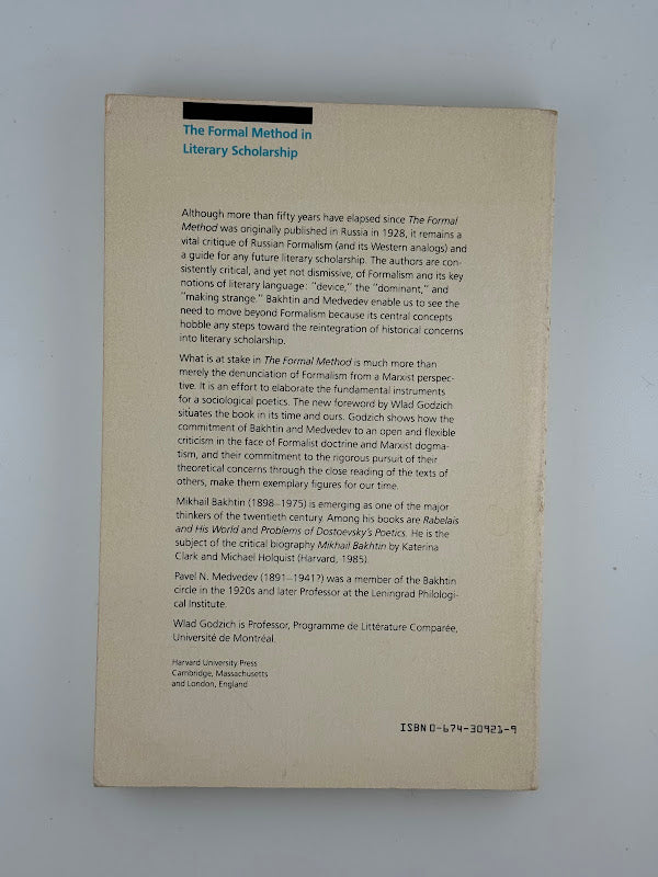 The Formal Method in Literary Scholarship by M.M. Bakhtin/P.N. Medvedev