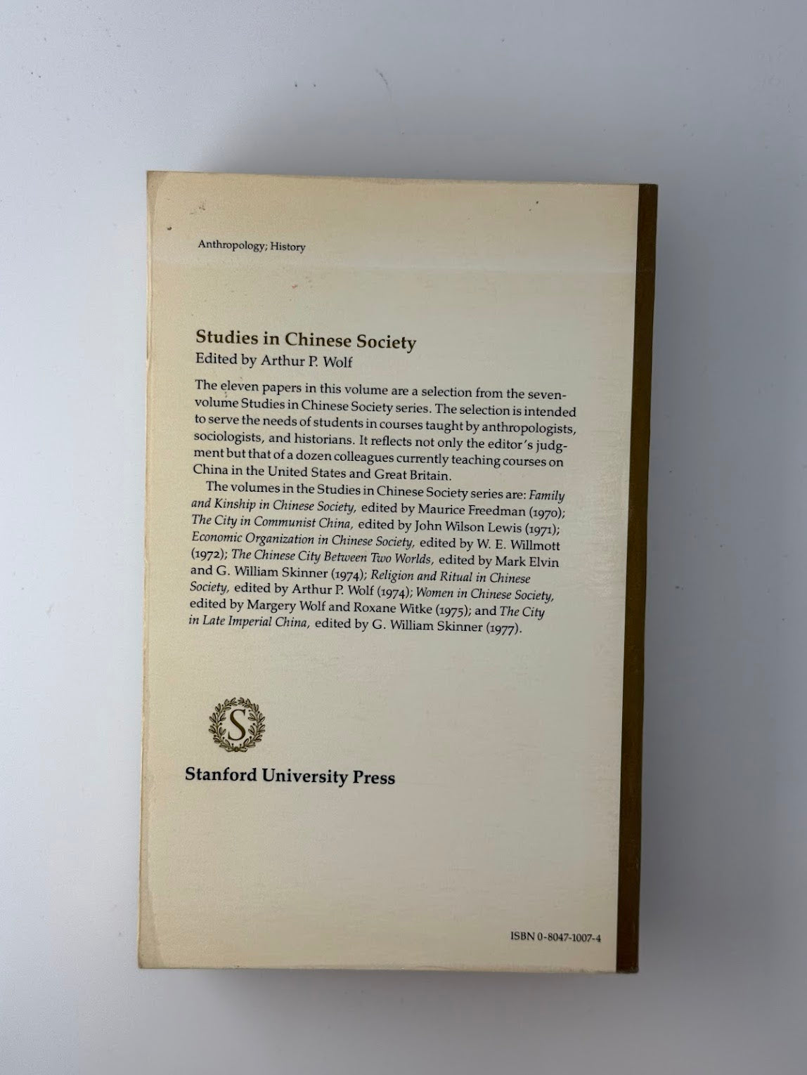 Studies in Chinese Society edited by Arthur P. Wolf