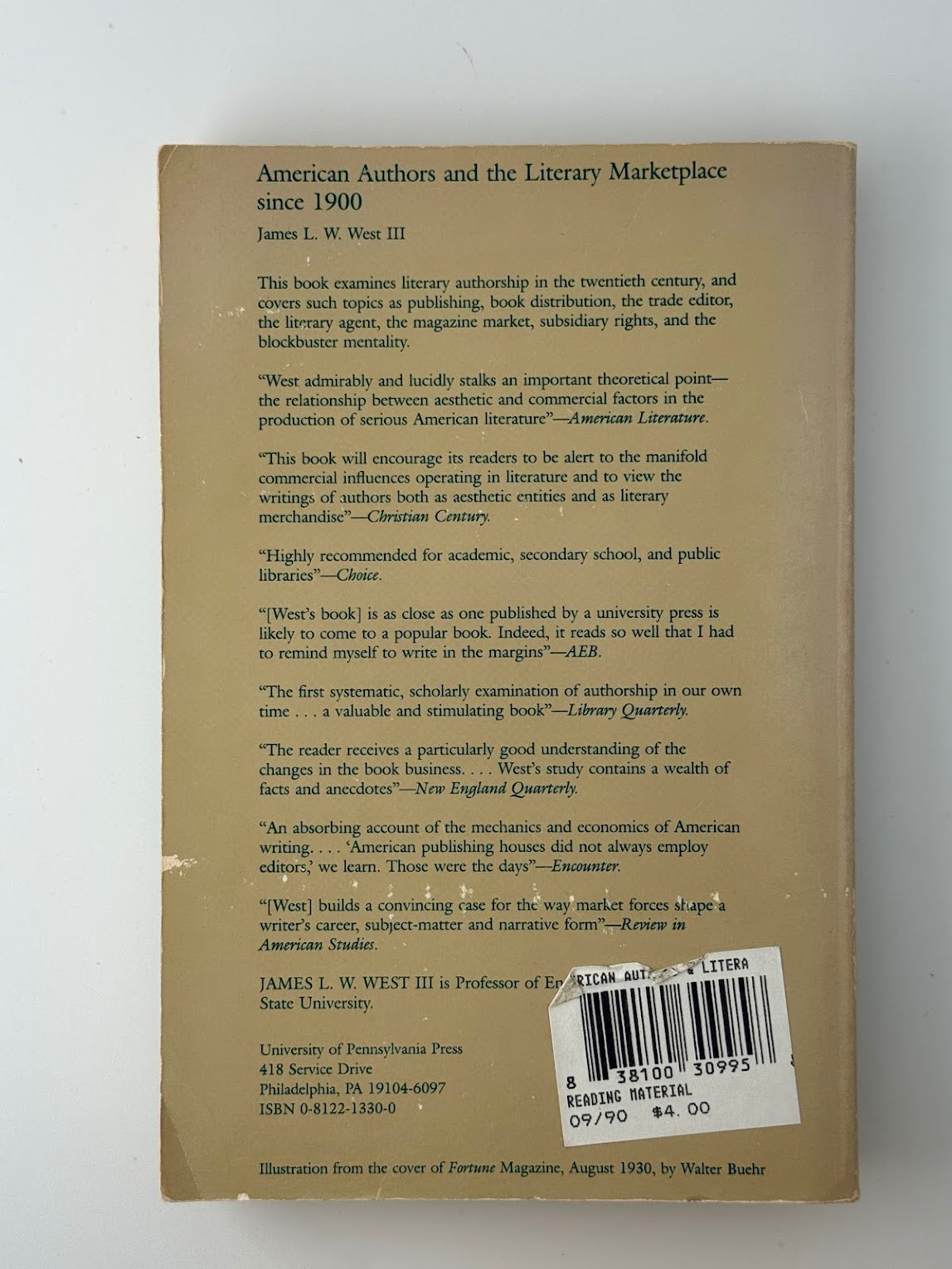 American Authors and the Literary Marketplace Since 1900 by James L.W. West