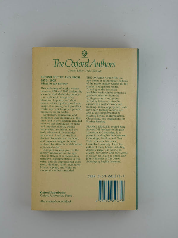 British Poetry and Prose 1870-1905