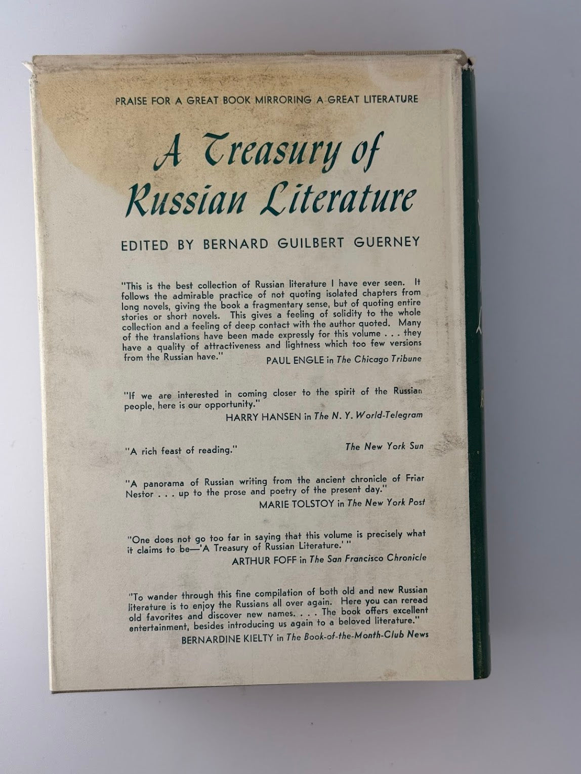 A Treasury of Russian Literature by Bernard Guilbert Guerney
