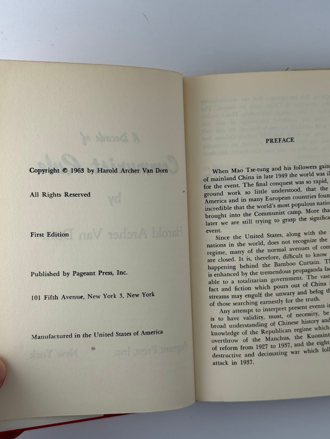 (Signed) A Decade of Communist Rule in China by Harold Archer Van Dorn