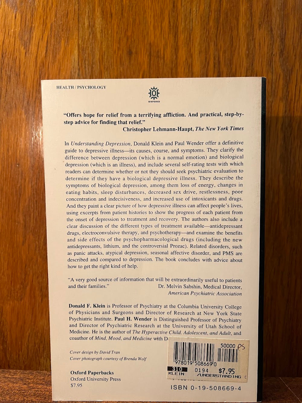 Understanding Depression by Donald Klein and Paul Wender