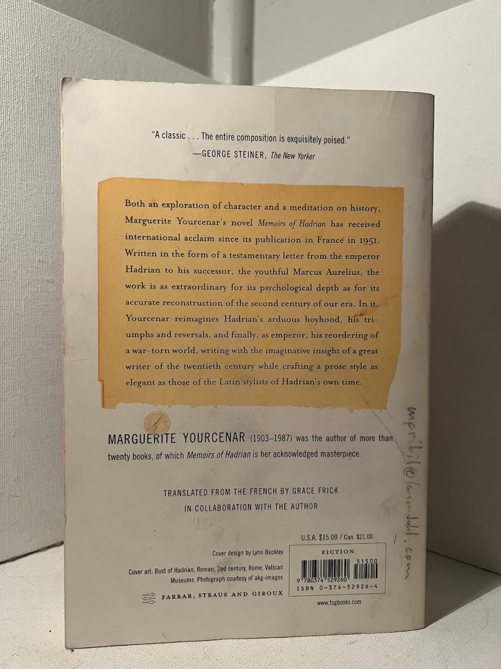 Memoirs of Hadrian by Marguerite Yourcenar