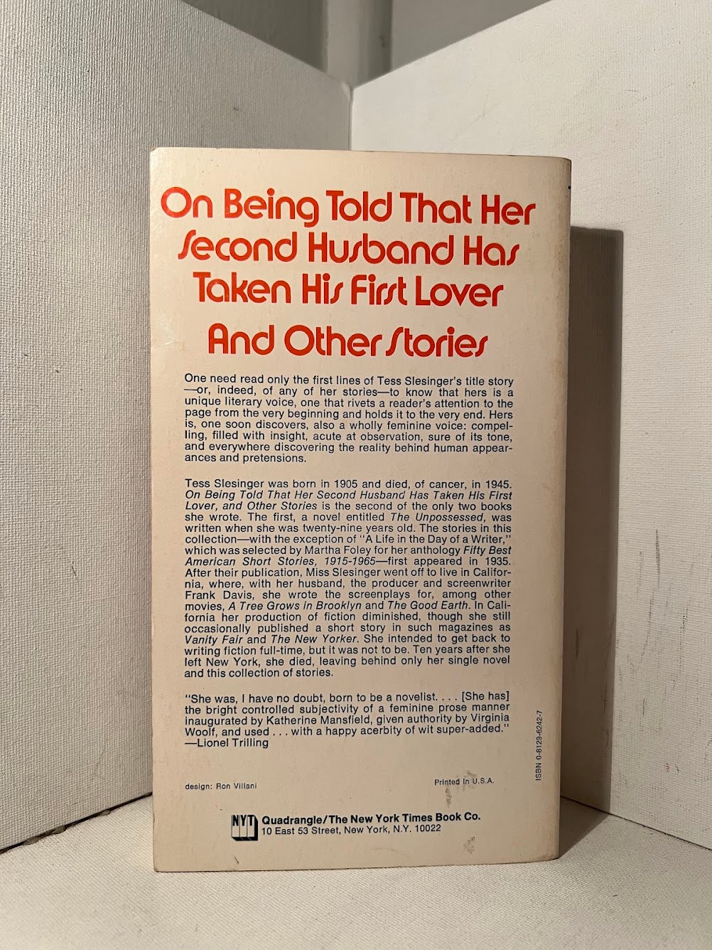 On Being Told That Her Second Husband Has Taken His First Lover and Other Stories by Tess Slesinger