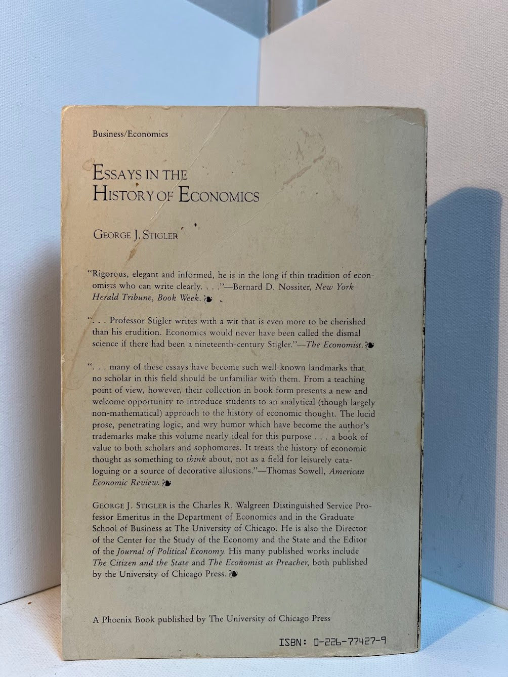 Essays in the History of Economics by George J. Stigler