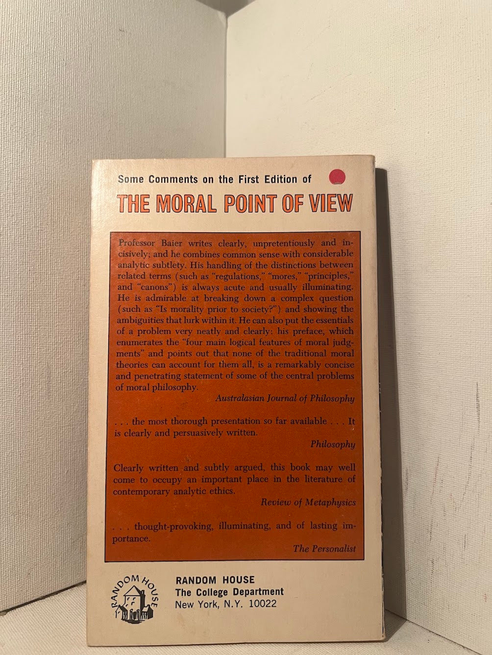 The Moral Point of View by Kurt Baier