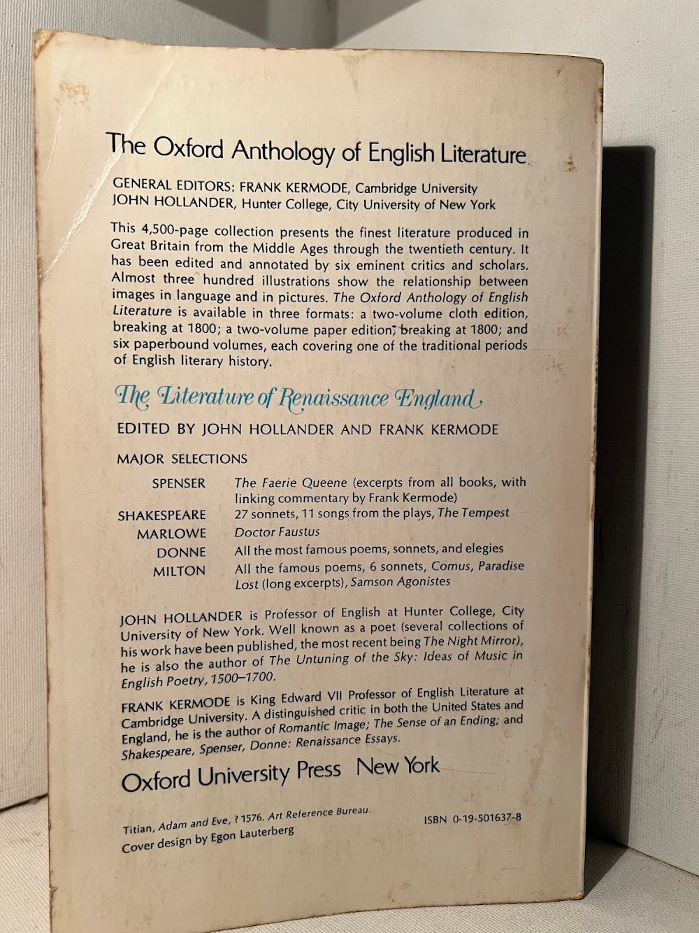 The Literature of Renaissance England edited by John Hollander and Frank Kermode