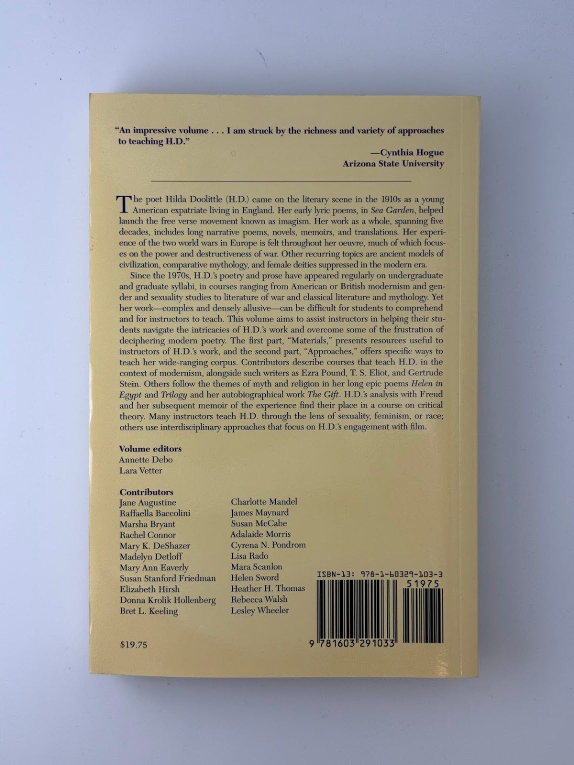 Approaches to Teaching H.D.'s Poetry and Prose edited by Annette Debo and Lara Vetter