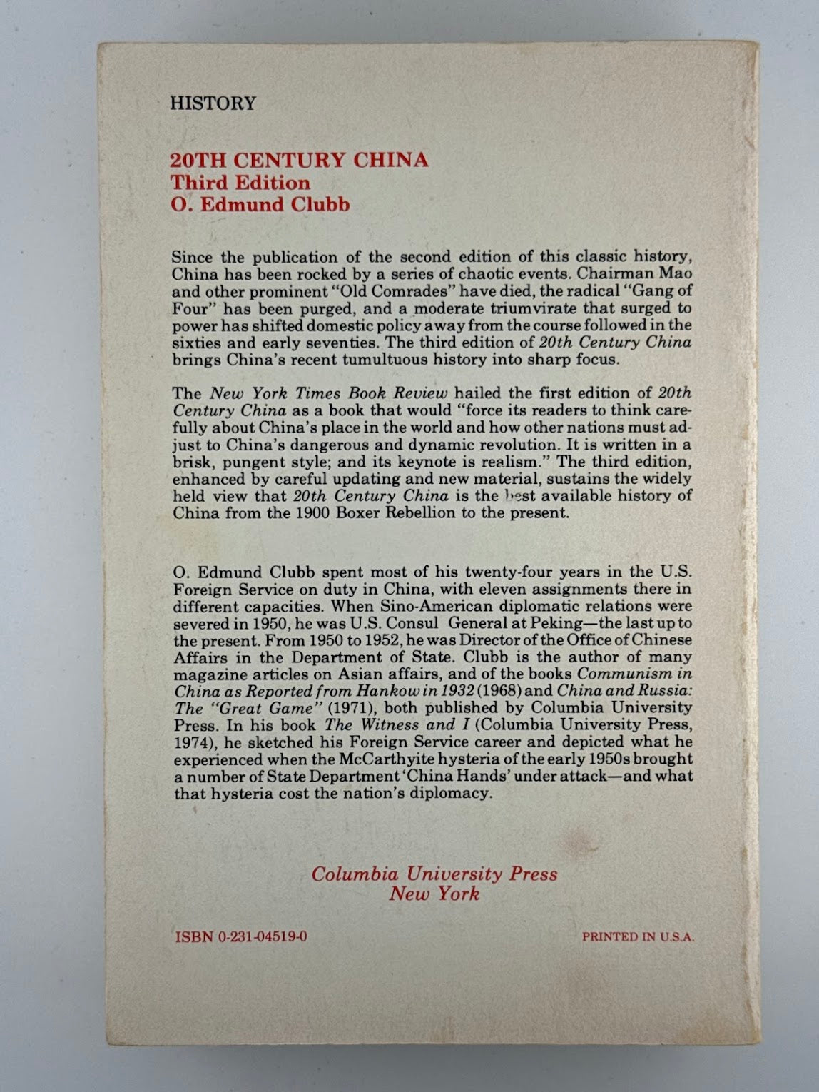 20th Century China by O. Edmund Clubb