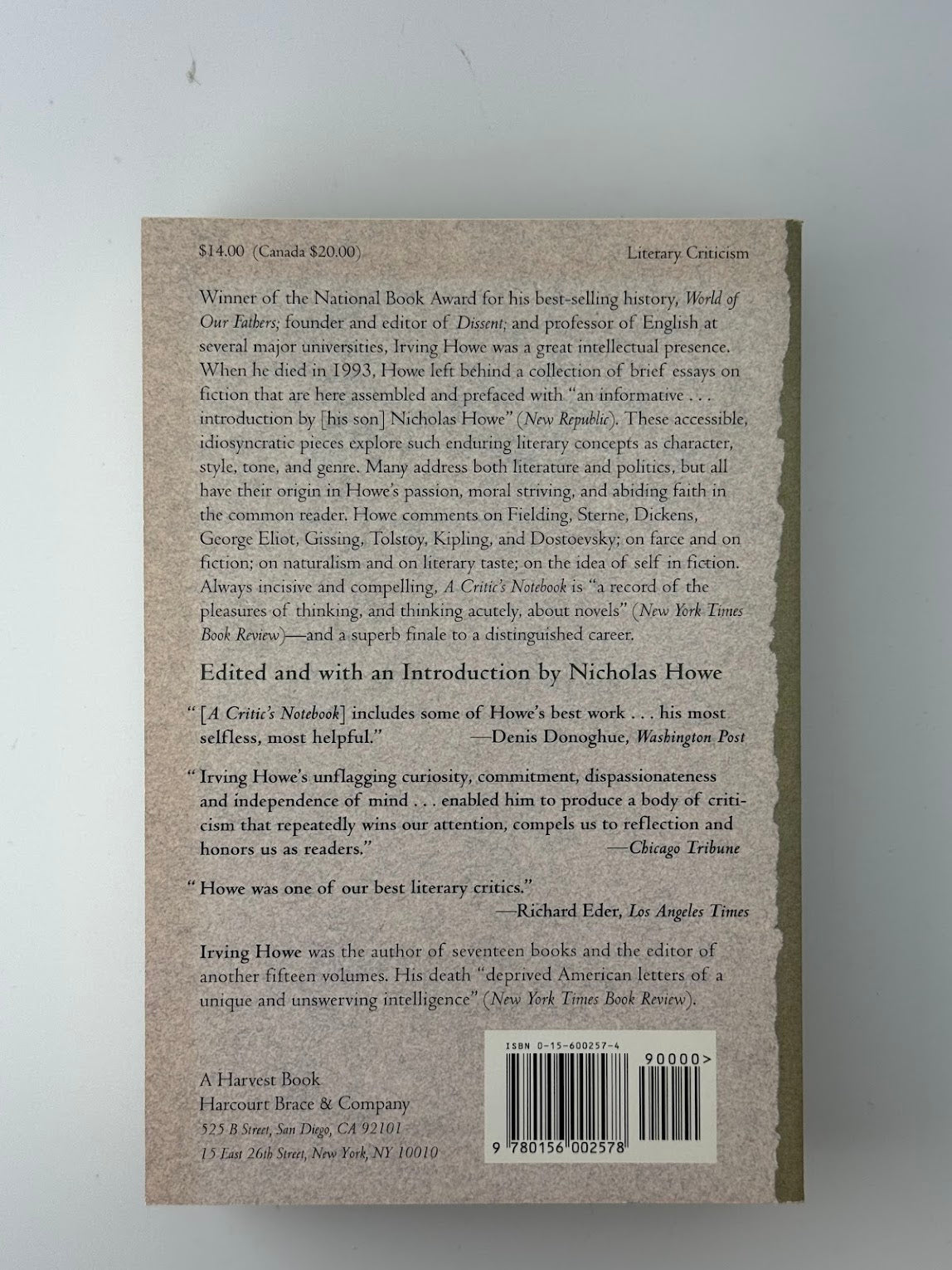 A Critic's Notebook by Irving Howe
