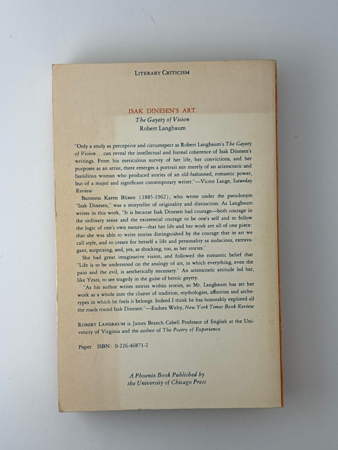 Isak Dinesen's Art by Robert Langbaum