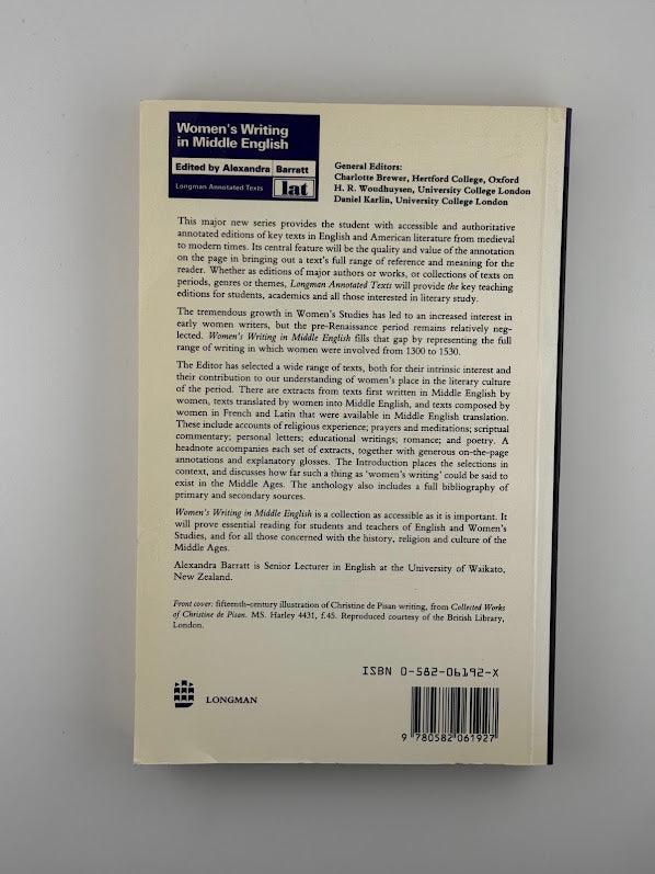 Women's Writing in Middle English edited by Alexandra Barratt