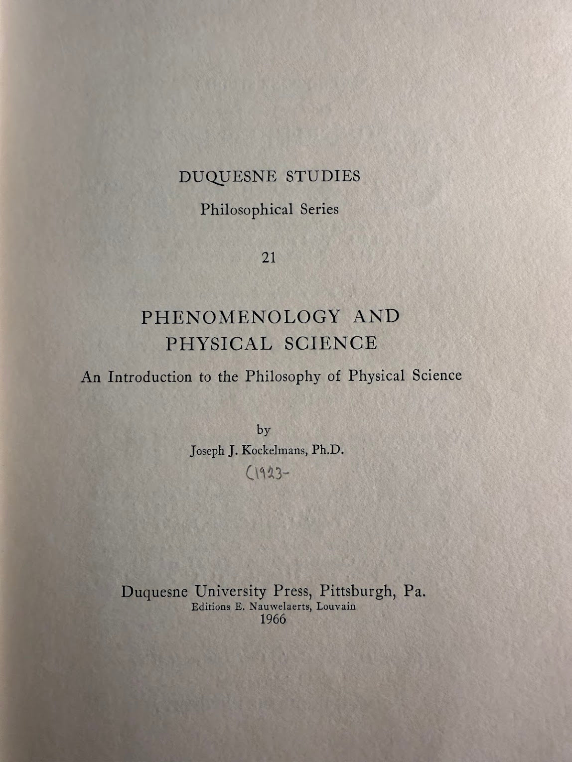 Phenomenology and Physical Science by Joseph Kockelmans