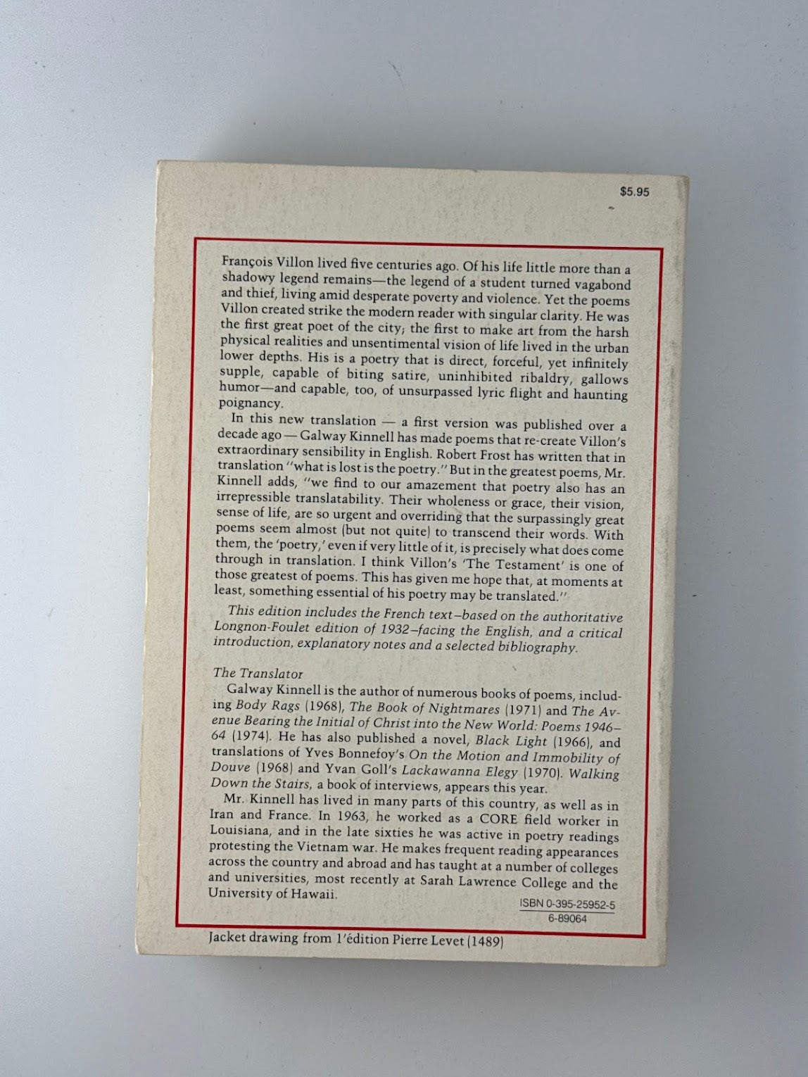 The Poems of Francois Villon translated by Galway Kinnell