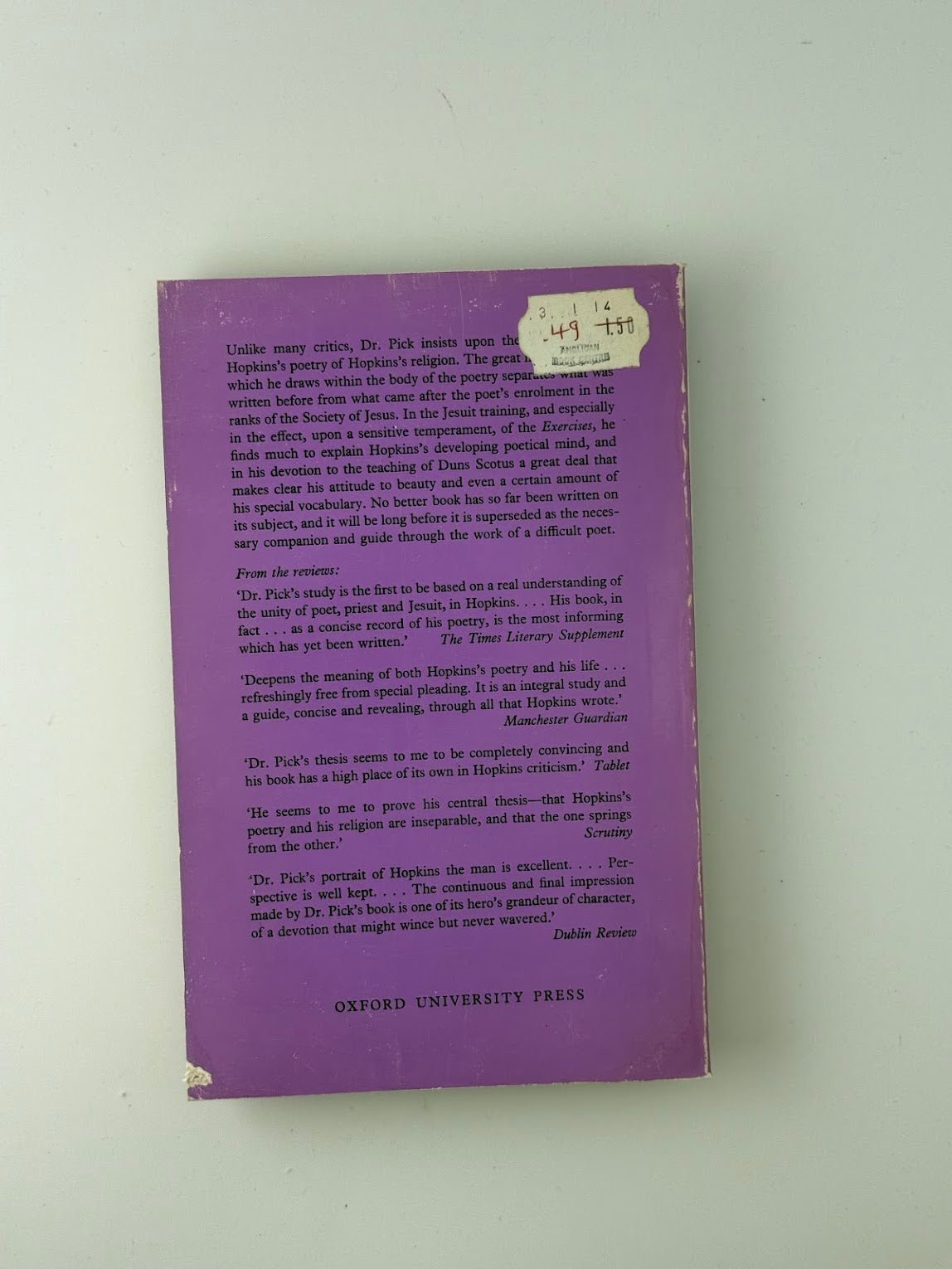 Gerard Manley Hopkins - Priest and Poet by John Pick