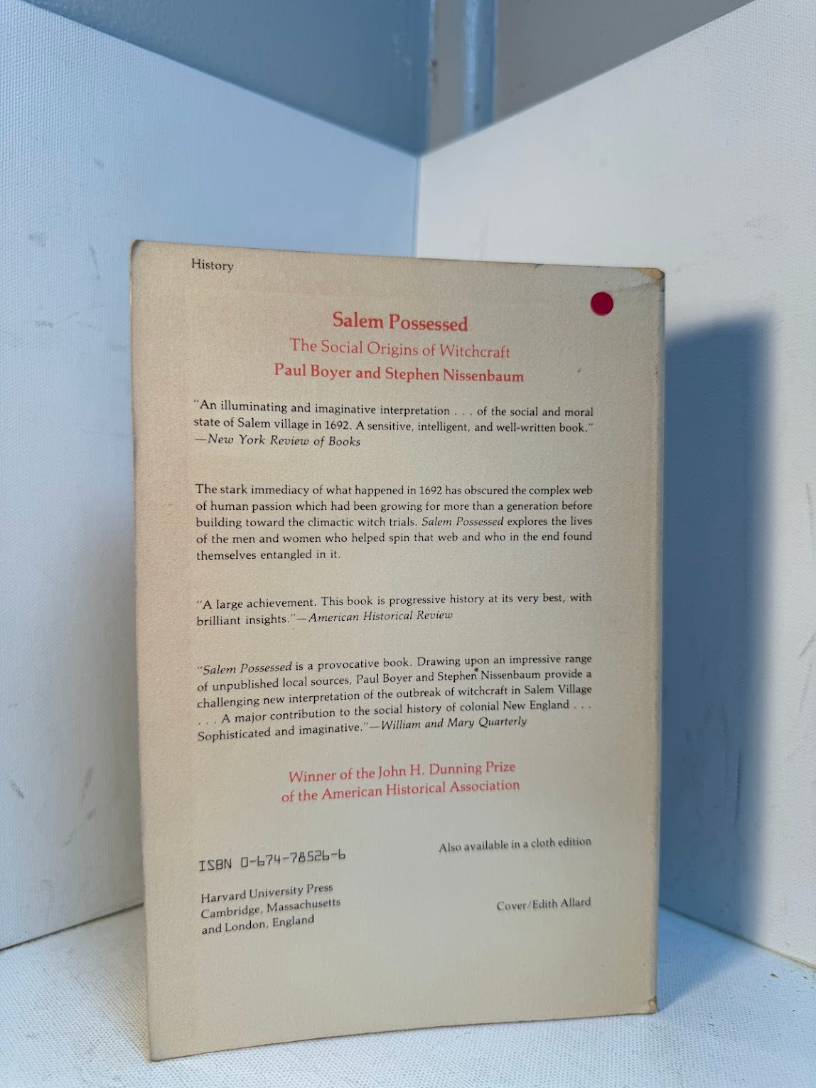 Salem Possessed - The Social Origins of Witchcraft by Paul Boyer and Stephen Nissenbaum