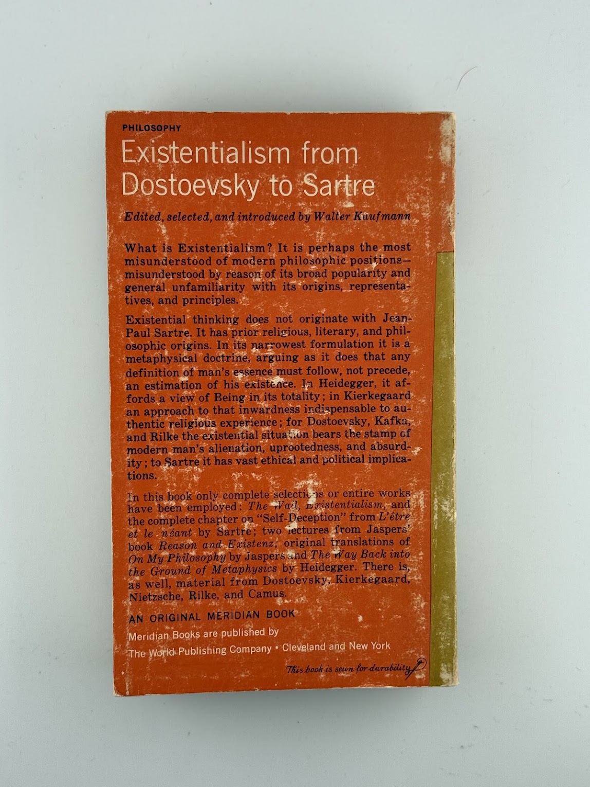 Existentialism From Dostoevsky to Sartre by Walter Kaufmann
