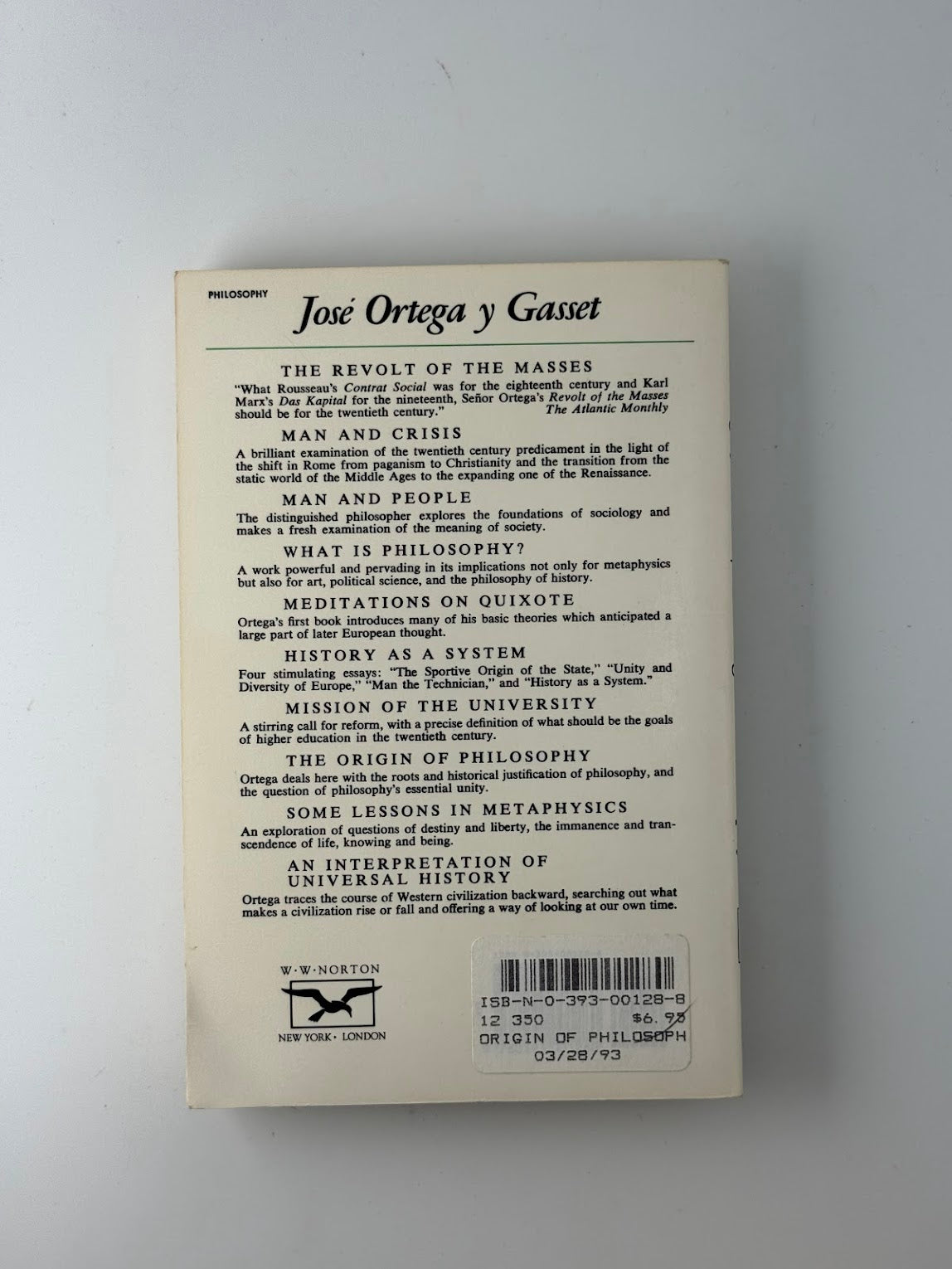 The Origin of Philosophy by Jose Ortega y Gasset