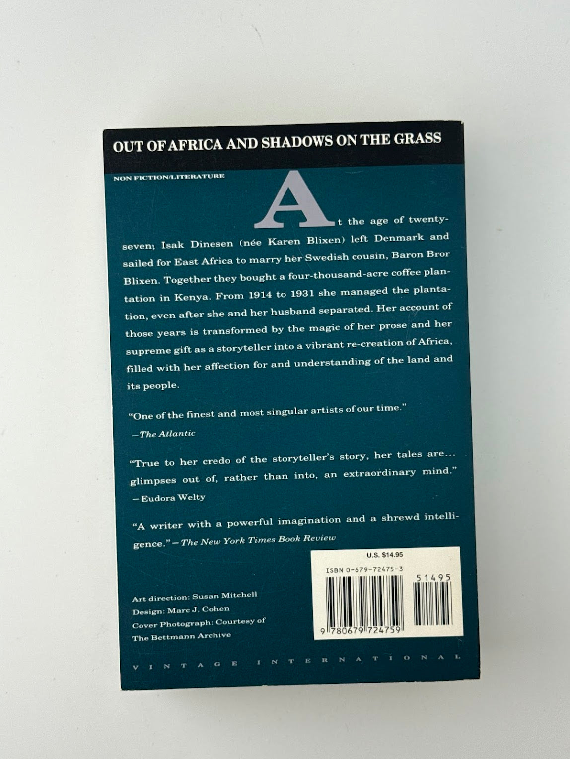 Out of Africa and Shadows on the Grass by Isak Dinesen