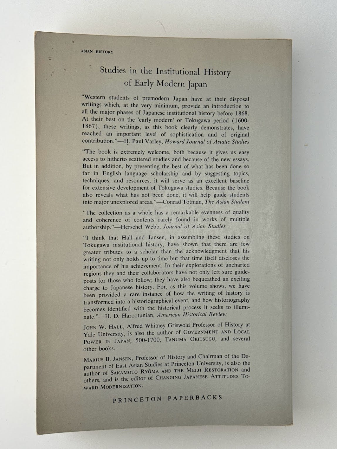Studies in the Institutional History of Early Modern Japan edited by John W. Hall and Marius B. Jansen