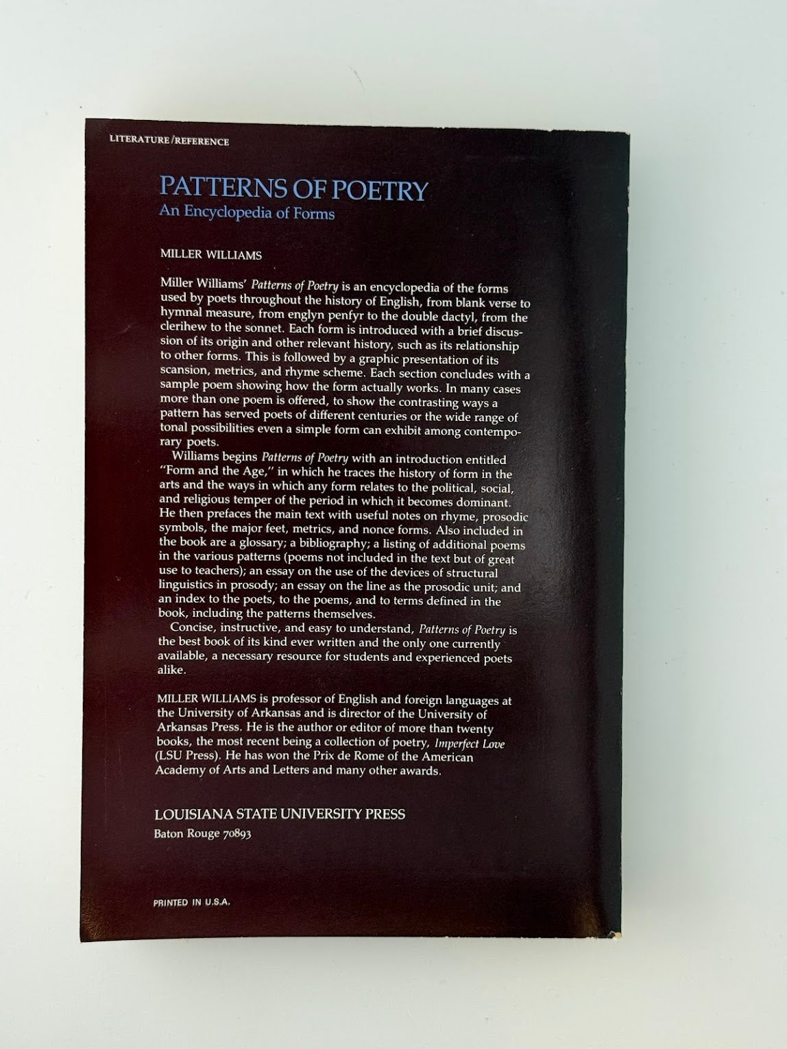 Patterns of Poetry An Encyclopedia of Forms by Miller Williams