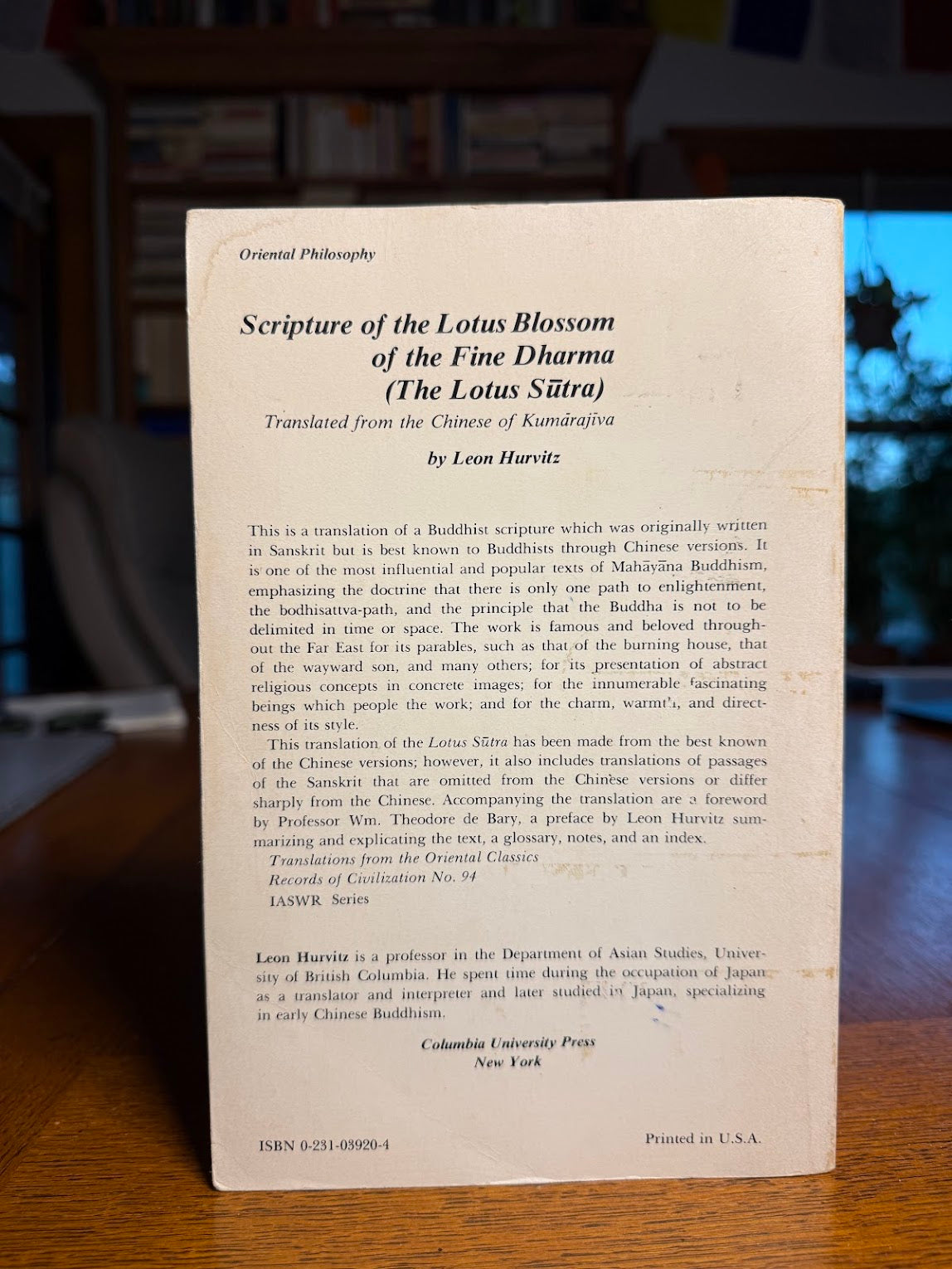 Scripture of the Lotus Blossom of the Fine Dharma by Leon Hurvitz