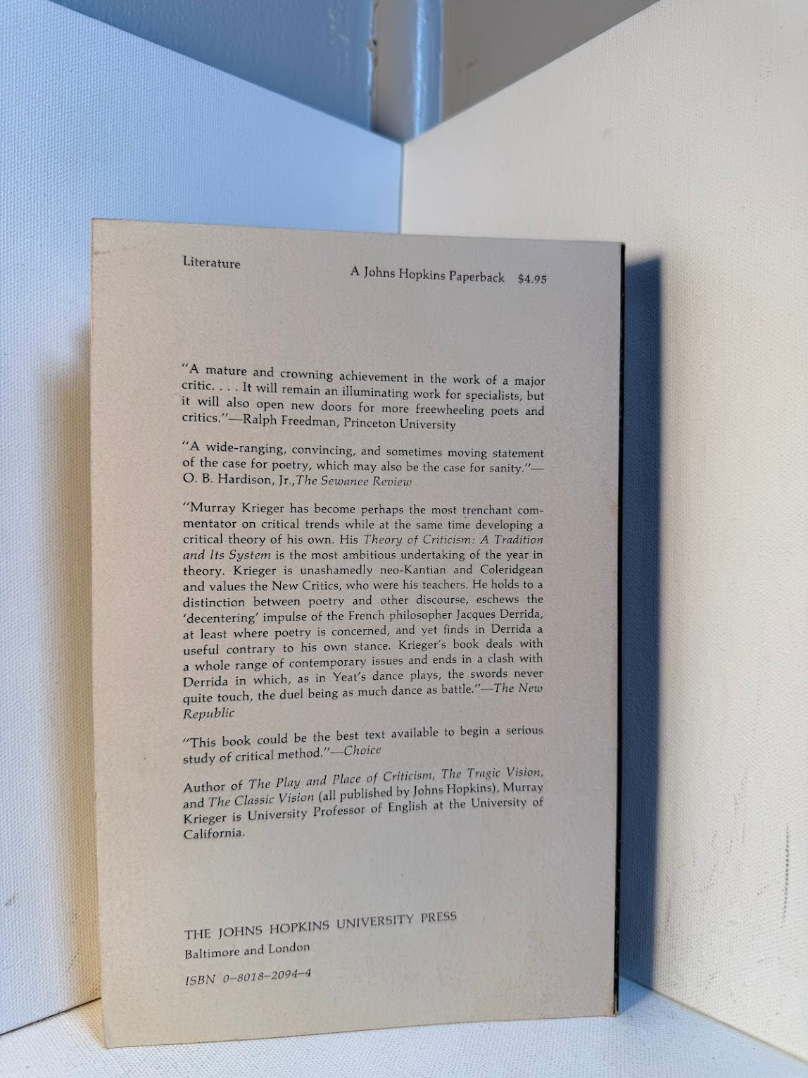 Theory of Criticism - A Tradition and Its System by Murray Krieger