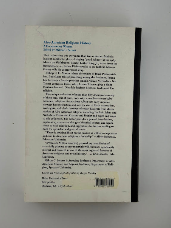 Afro-American Religious History - A Documentary Witness edited by Milton C. Sernett