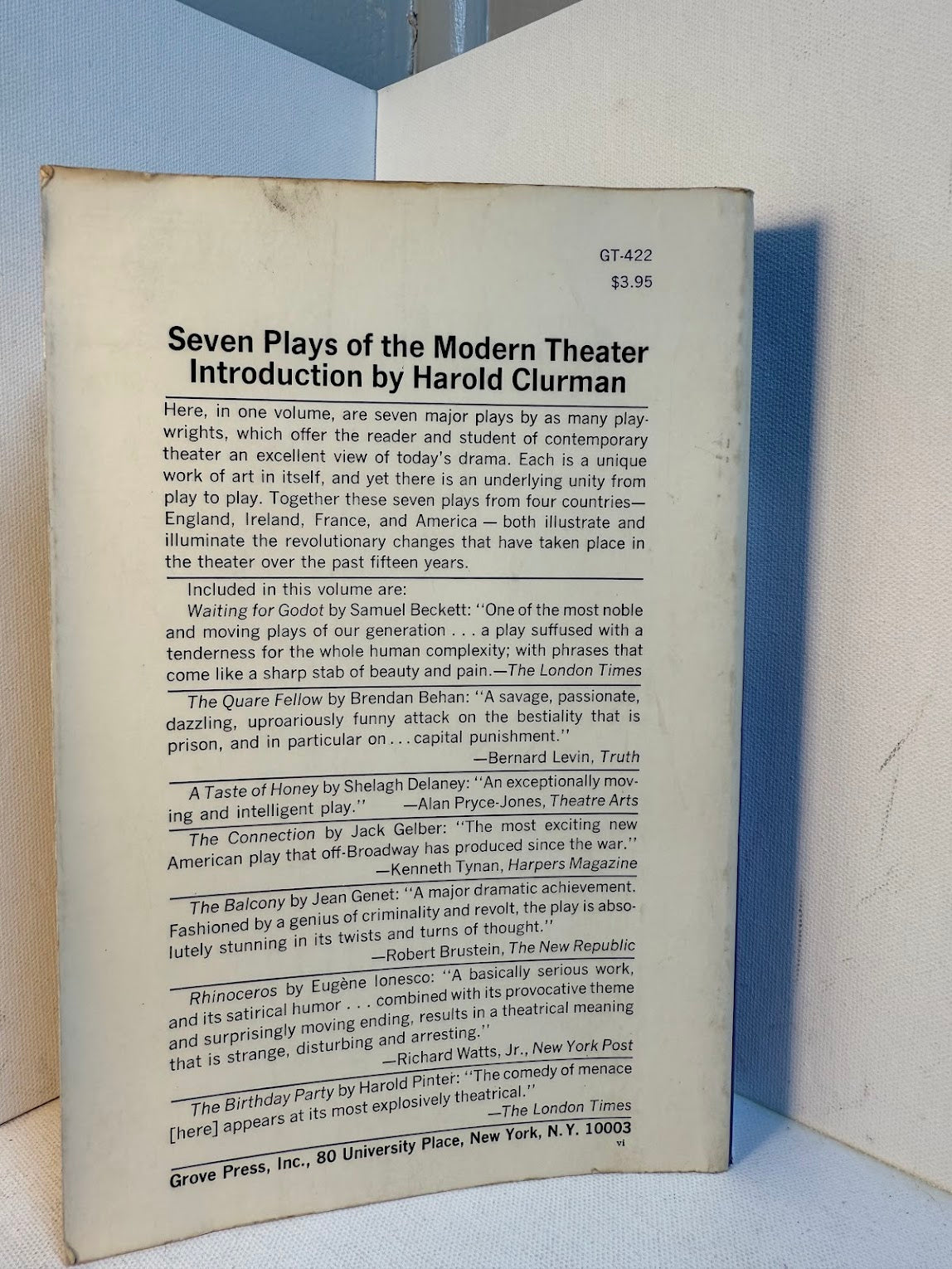 Grove Press Seven Plays of the Modern Theater introduction by Harold Clurman