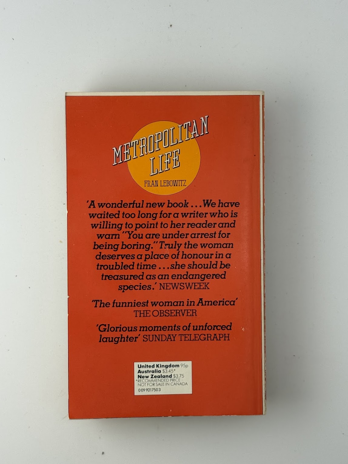 Metropolitan Life by Fran Lebowitz