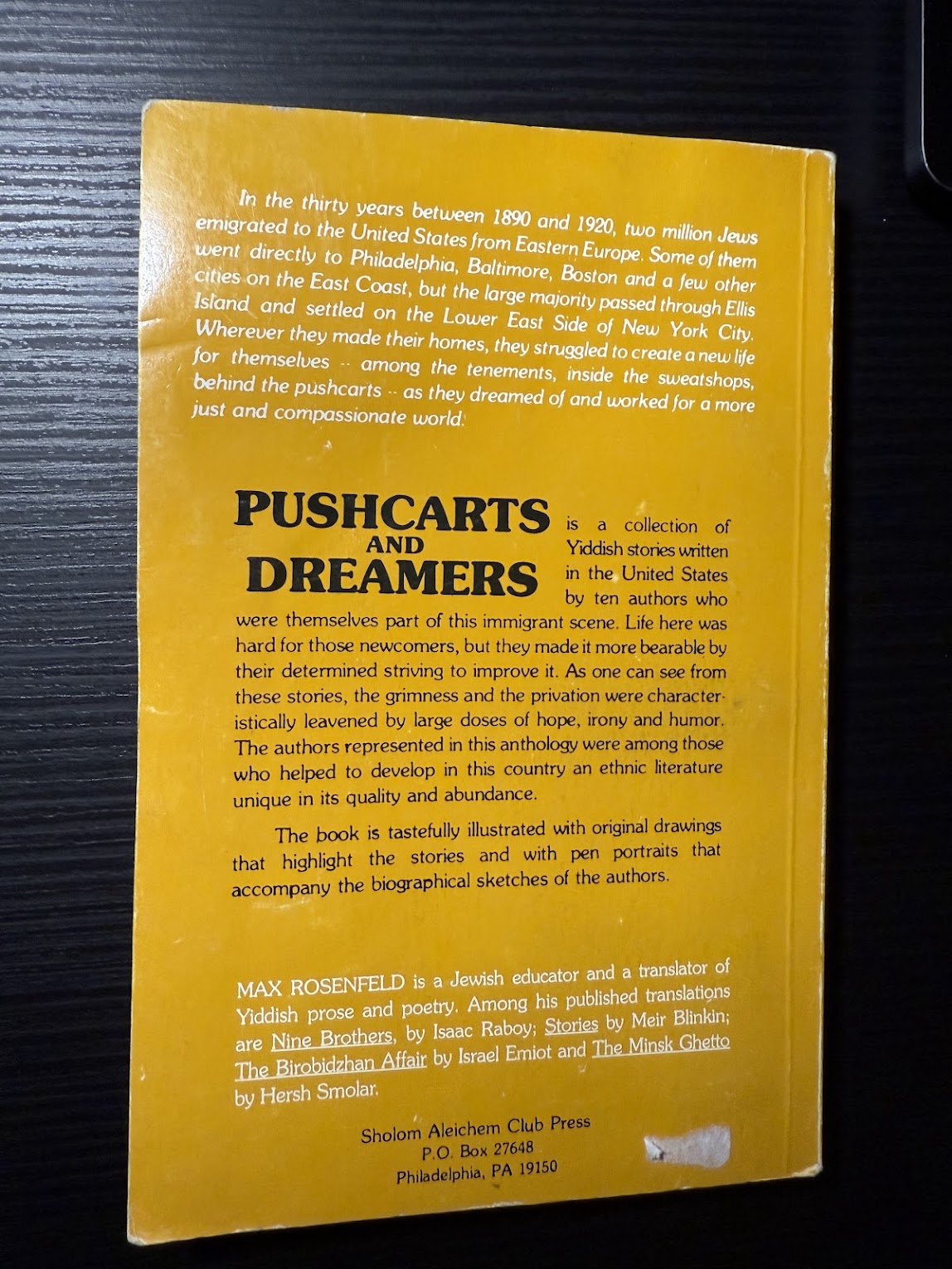 Pushcarts and Dreamers - Stories of Jewish Life in America edited by Max Rosenfeld
