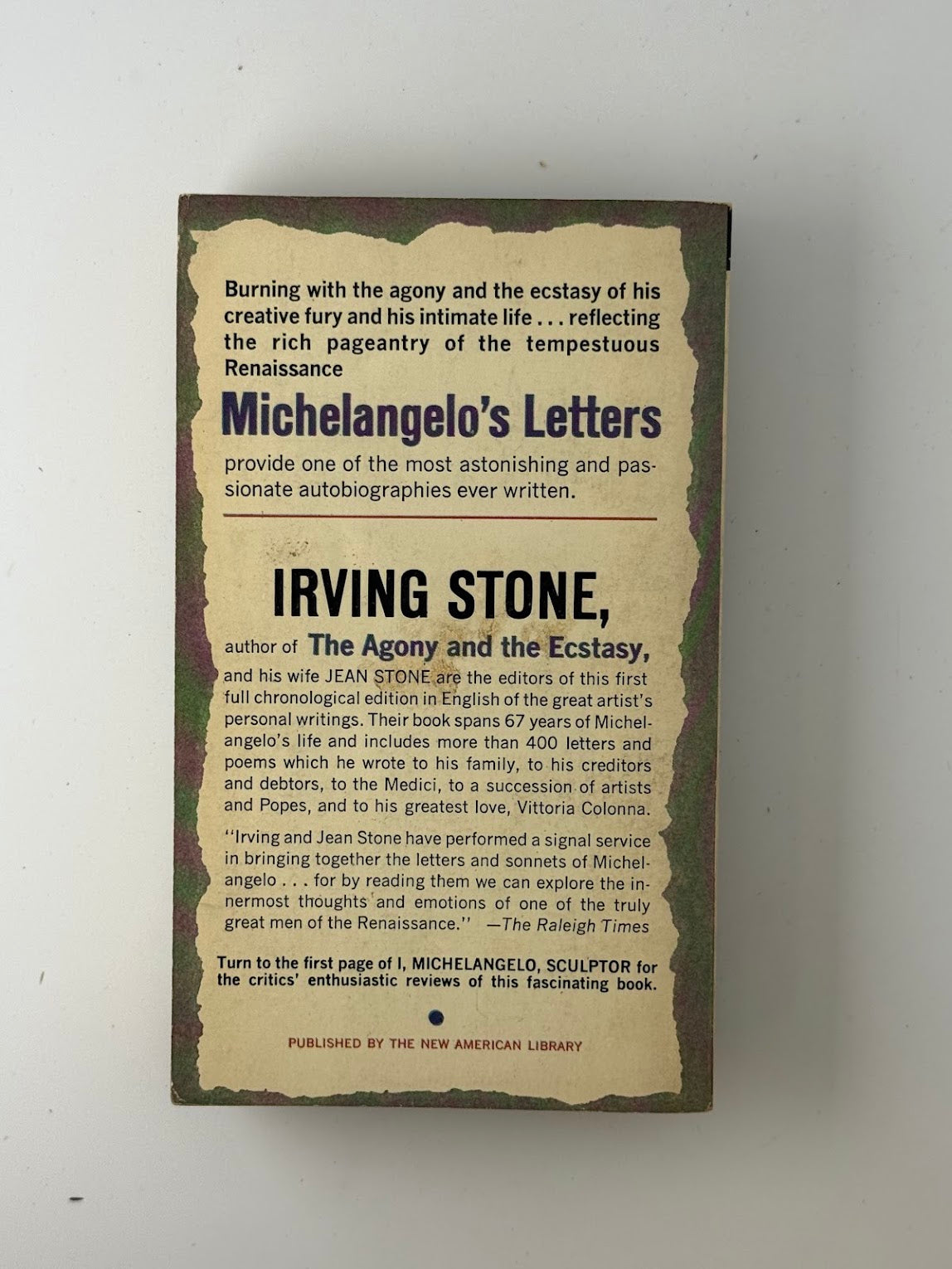 I, Michelangelo, Sculptor edited by Irving Stone