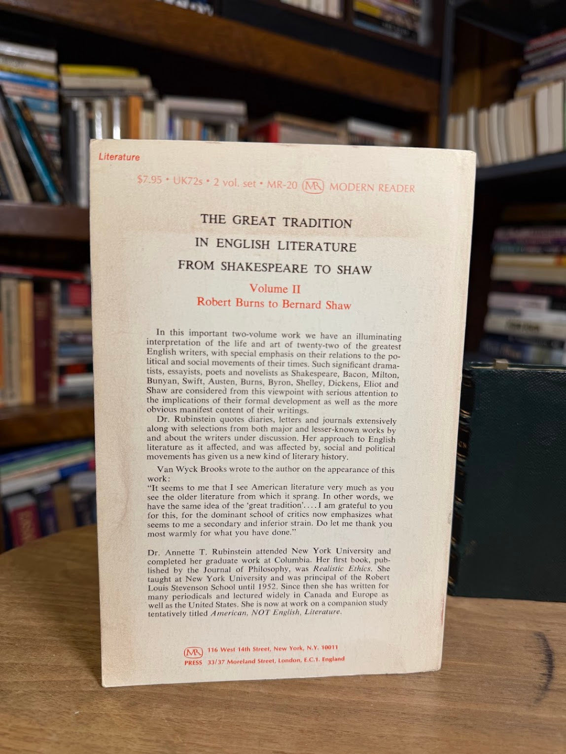 The Great Tradition in English Literature Volume 2 Robert Burns to Bernard Shaw