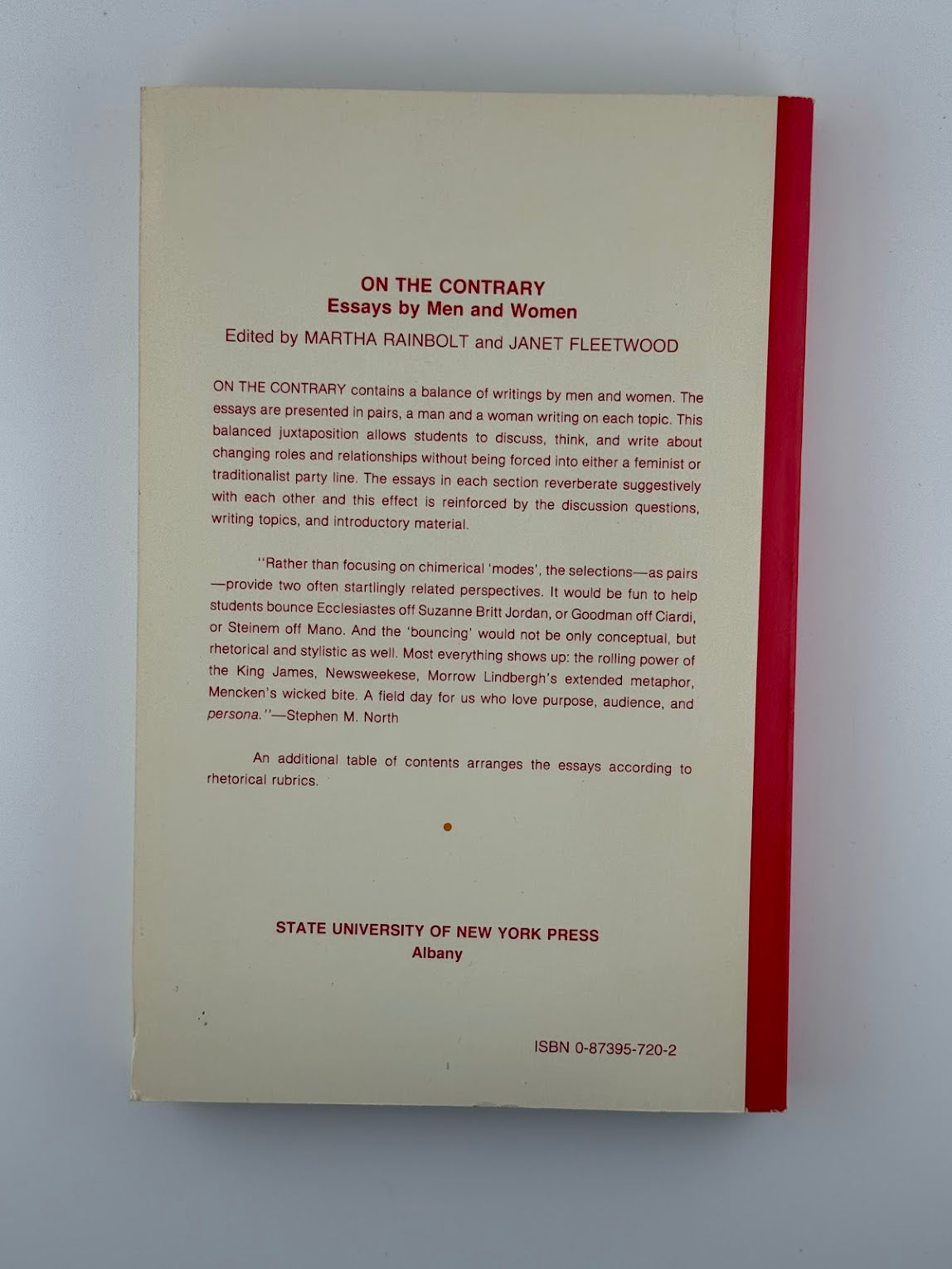 On the Contrary - Essays by Men and Women edited by Martha Rainbolt and Janet Fleetwood