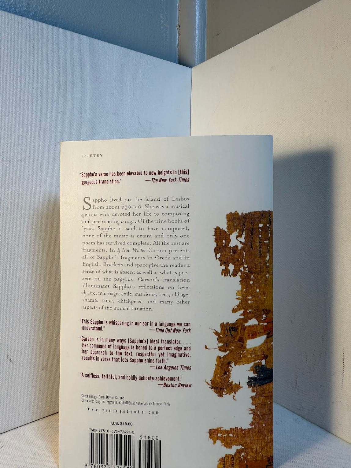 If Not Winter - Fragments of Sappho by Anne Carson