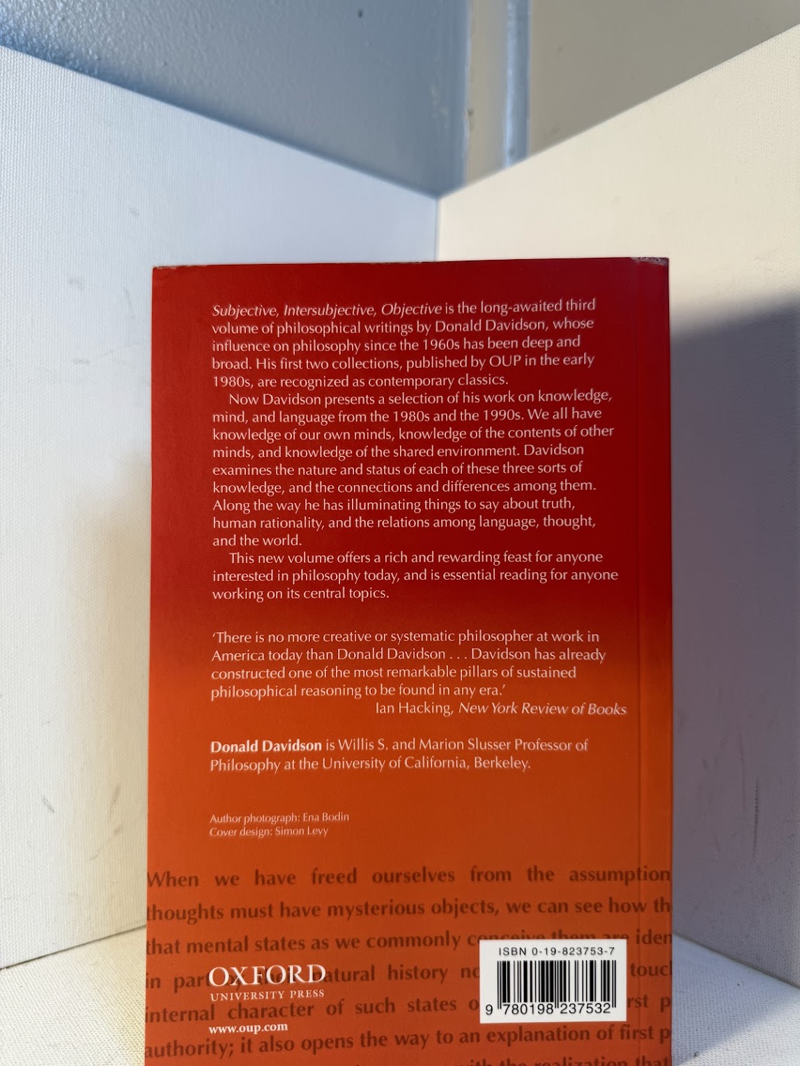Subjective, Intersubjective, Objective by Donald Davidson