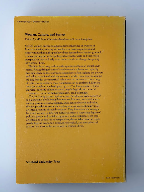 Woman Culture & Society edited by Michelle Zimbalist Rosaldo and Louise Lamphere